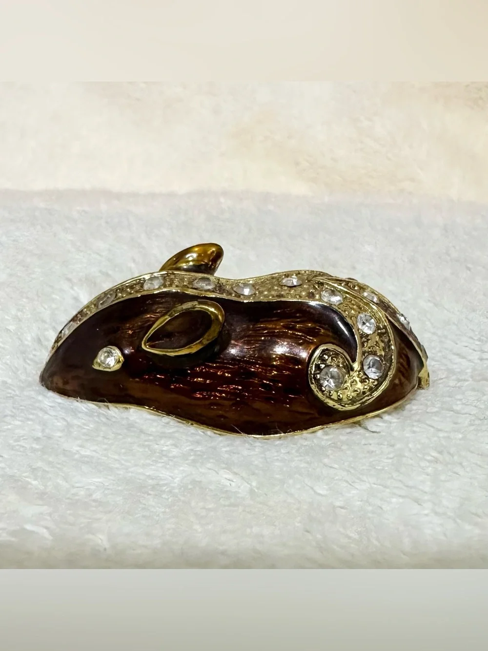 Vintage Enameled Mouse Trinket Box Lid Only Replacement Parts Missing Base As Is